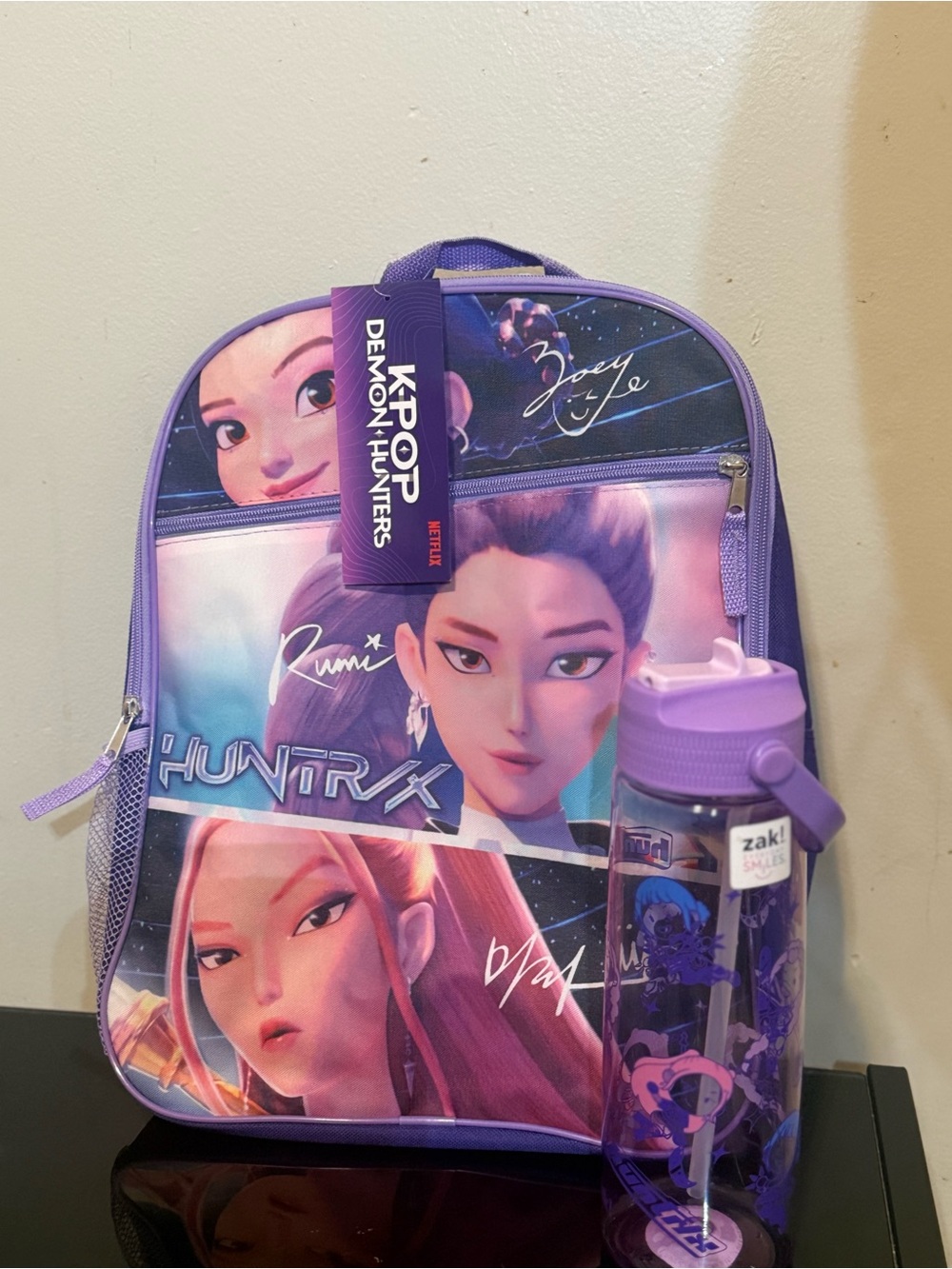 K-Pop Demon Hunters Purple Kids Backpack with Matching Water Bottle